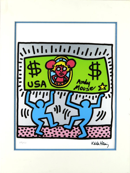 Haring, Keith, efter ham, gicléetryk, "Andy Mouse", efter original fra 1985.