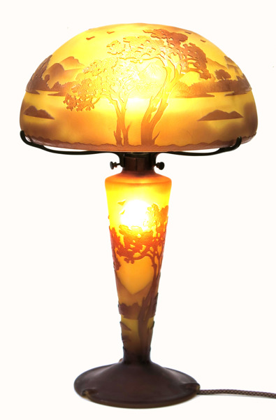 Bordslampa, glas med metallmontage, La Rochère, 1900-talets 1 hälft,
