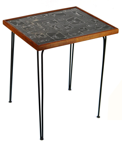 Jakobsson, Hans Agne, egen verkstad Åhus/Markaryd, lampbord, teak och svartlackerad metall,